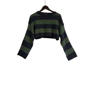 Beige Botany Sweater Womens S/M Blue Gn Striped LS Oversize Cropped Streetwear